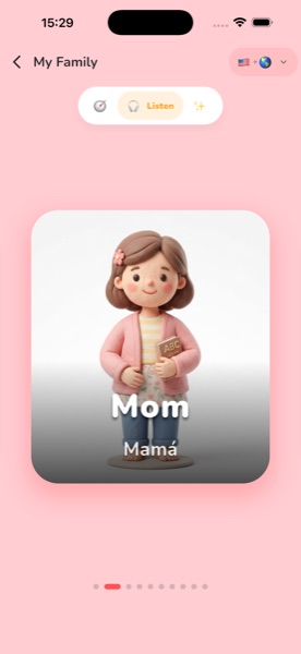 Bilingual card showing Mom / Mamá in English and Spanish